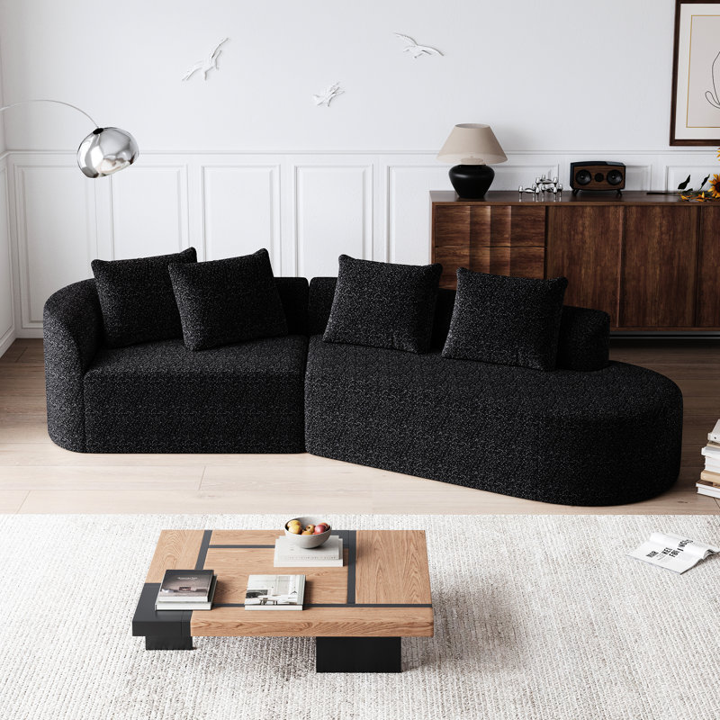 Canapé modulaire moderne à 4 places, canapé incurvé en chenille de 112 pouces avec coussins décoratifs, chenille lisse et douce, mousse haute résilience, sans assemblage pour le salon, noir