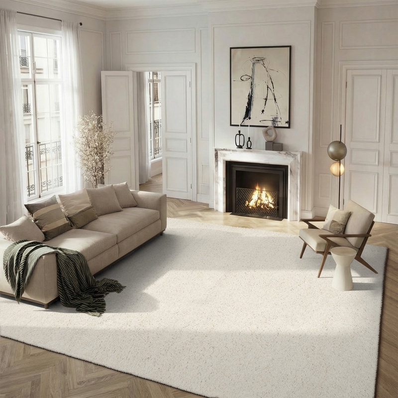Tapis blanc cassé à poils longs Amoroso, Rectangle 8 pi x 10 pi