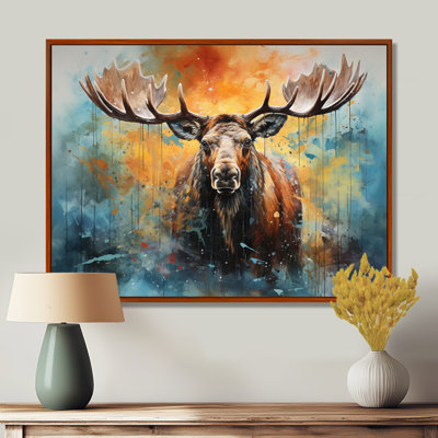 «Colorful Moose Majestic Collage II - Moose», reproduction sur toile encadrée