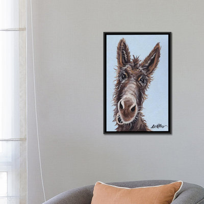 «Rufus The Donkey On Blue Grey» par Hippie Hound Studios, impression sur toile tendue
