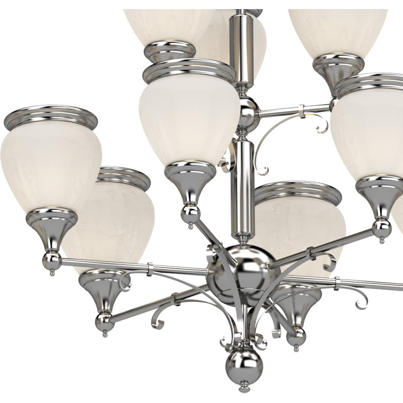 Hyde Park 9-Light Indoor Brushed Nickel Hanging Chandelier with White Cased Glass Bell Shades