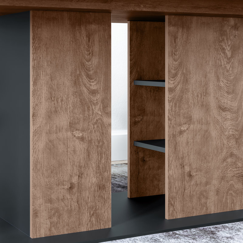 Expandable Dining Table Fidel with Hidden Extension Leaf Ideal for Everyday Dining and Entertaining, Dark Oak/Black