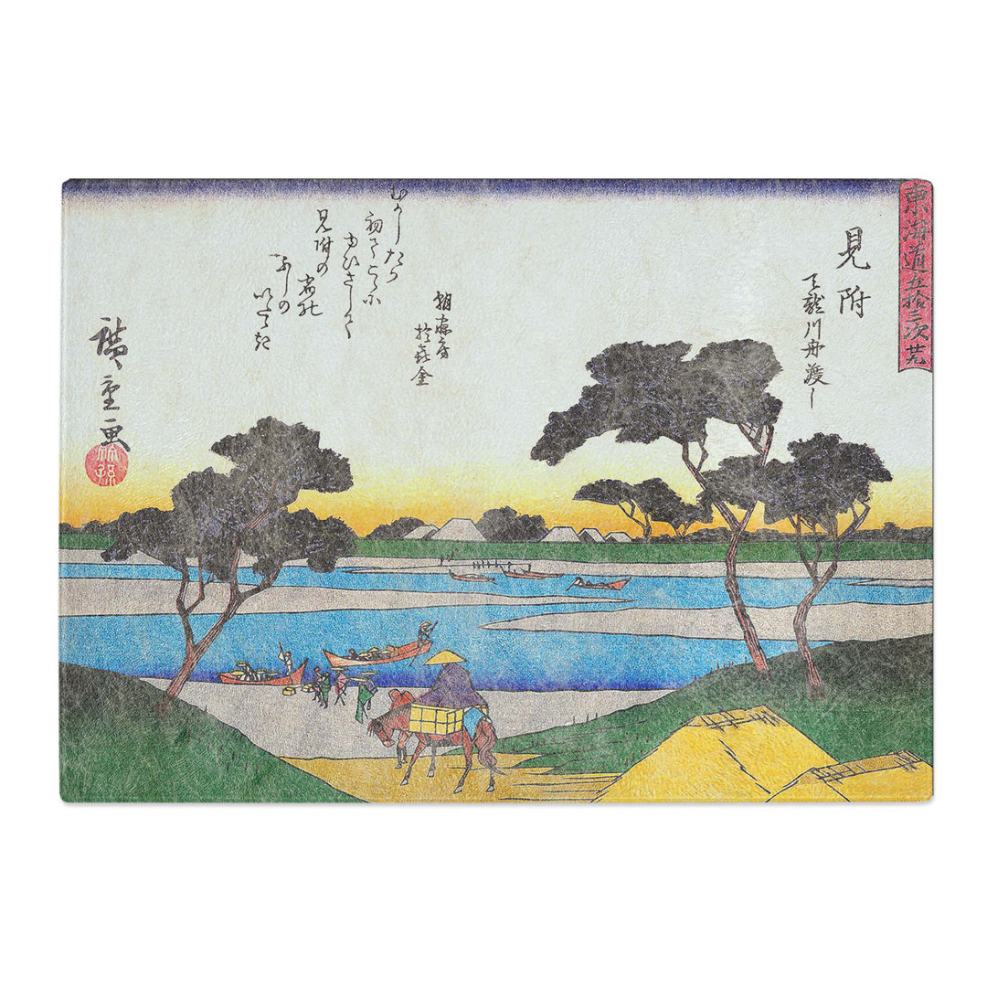 Tempered Glass Heading to the River by Utagawa Hiroshige Chopping Board
