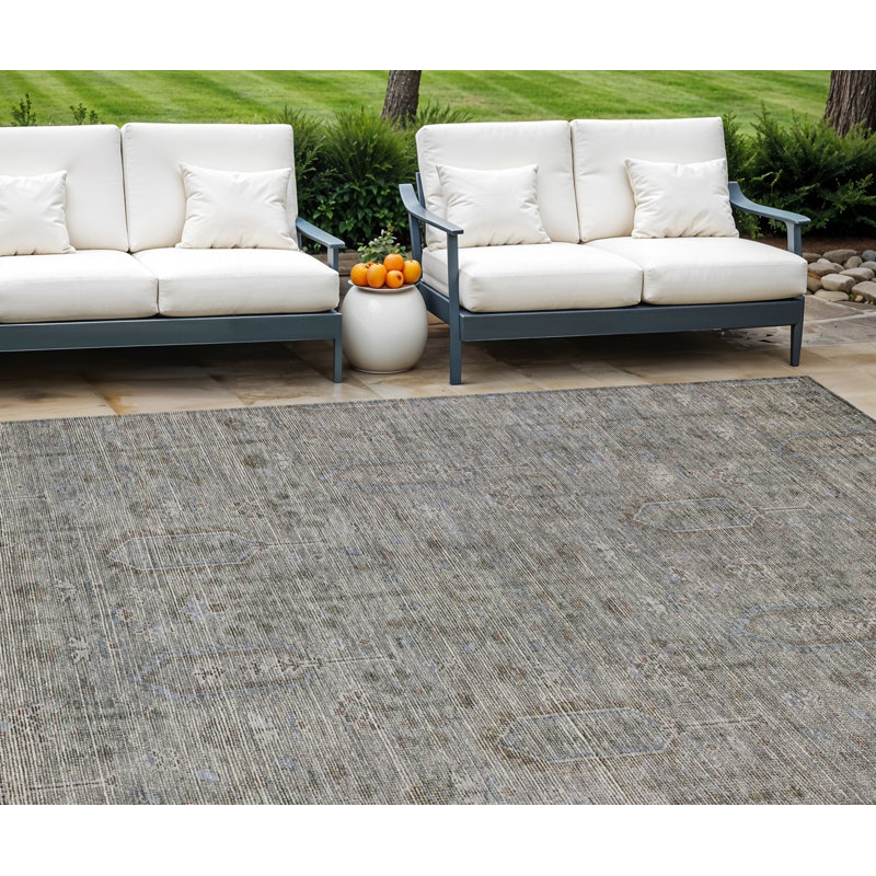Tapis intérieur / extérieur argenté lavable 10 pi x 14 pi Southwestern
