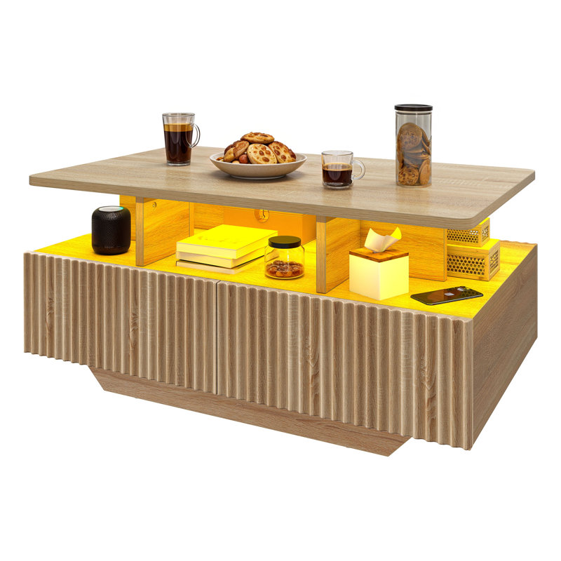 Table basse à 4 tiroirs Ellise, Bois naturel