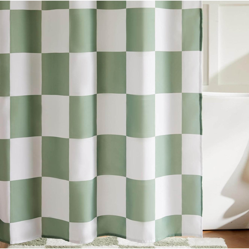 Checkered Shower Curtain, 180X180cm, Green/White