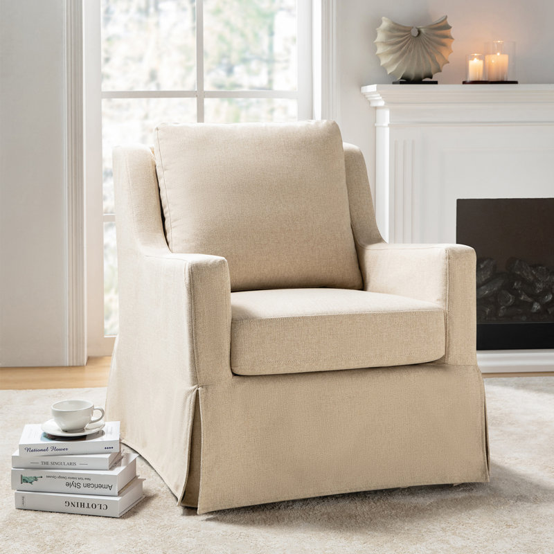 Wimberly 29.5" W Slipcovered Swivel Armchair , Linen Polyester