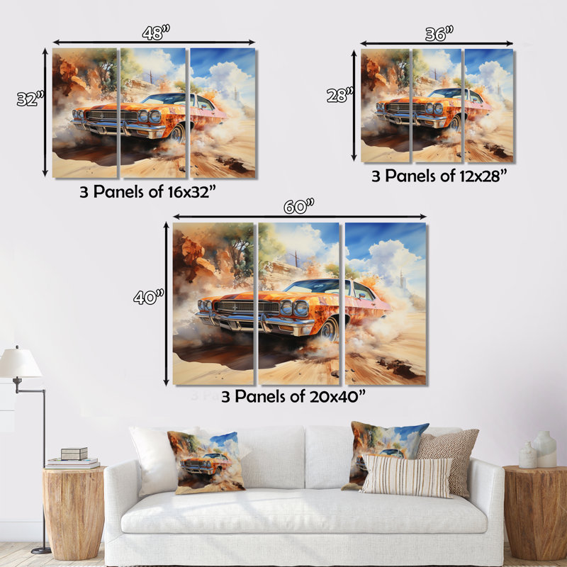 Ensemble d'art mural sur toile véhicule 3 pièces - Muscle Car, H 32 po x l 48 po x P 1 po