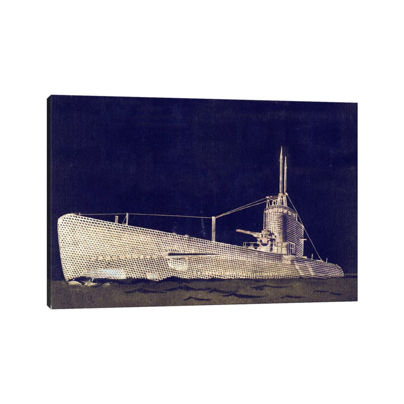Blueprint Submarine II by PI Studio - Wrapped Canvas Panoramic Print, 30.48 cm H x 45.72 cm W