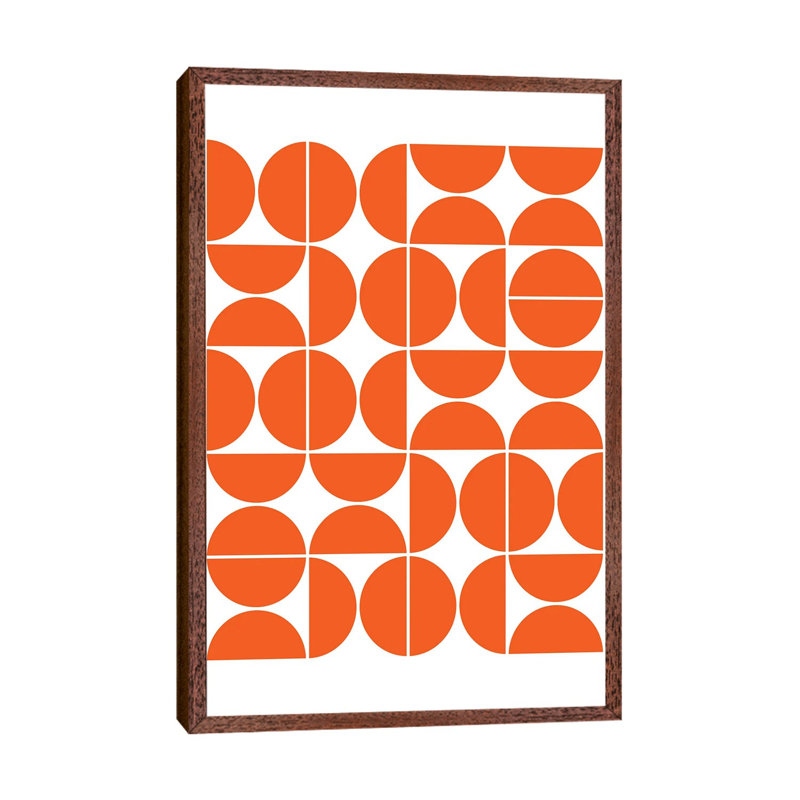 Mid Century Modern Geometric IV Orange - Print on Canvas, Brown Framed, 101.6 cm H x 66.04 cm W