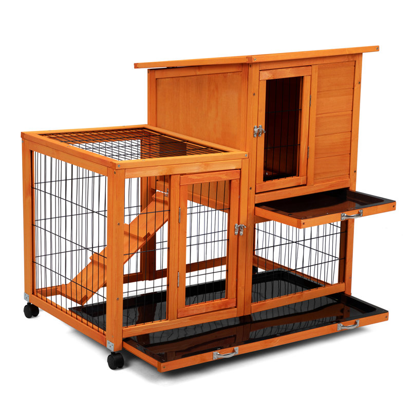 Grande cage à lapin orange avec aire de repos - toit imperméable amovible et spacieux pouvant accueillir divers animaux de compagnie