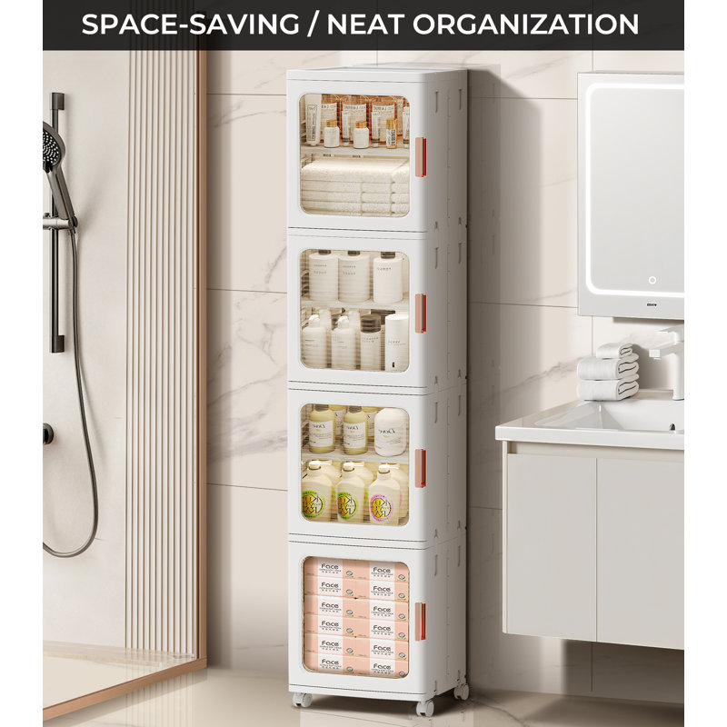 4-Tier Tall Narrow Bathroom Storage Cabinet with Adjustable Shelves  Freestanding Slim Cabinet for Small Spaces Easy Assembly