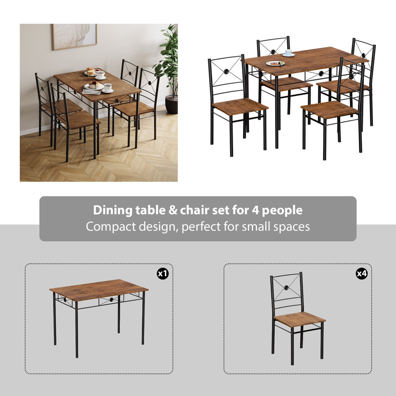 Adalat 4 - Person Dining Set, Black, Dark Wood
