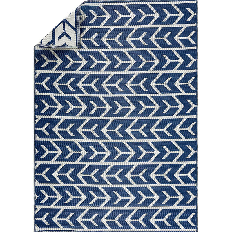 Tapis d'extérieur bleu marine / crème Allistir, Rectangle 5 pi x 7 pi