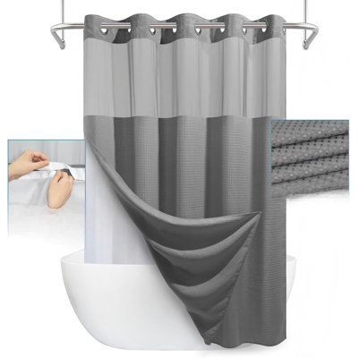 Grey Shower Curtain And Liner Set - 230GSM Waffle Weave Textured Heavy Duty,Hotel Luxury Weighted Bath Curtain,71W X 74H
