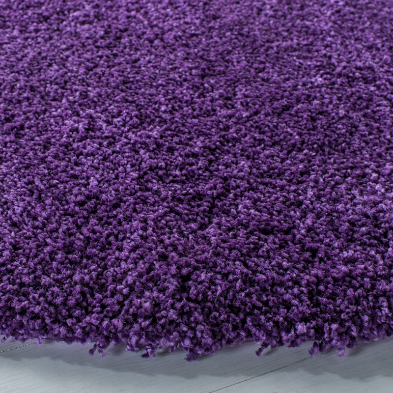 Tapis performance à poil long de couleur unie Bertle Milan, Rond 3 pi