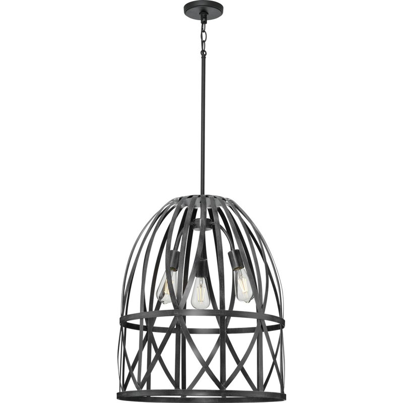 Luminaire suspendu en forme de cloche à 1 lumière Cottle, Noir chêne cérusé, H 25,25 po x l 20,87 po