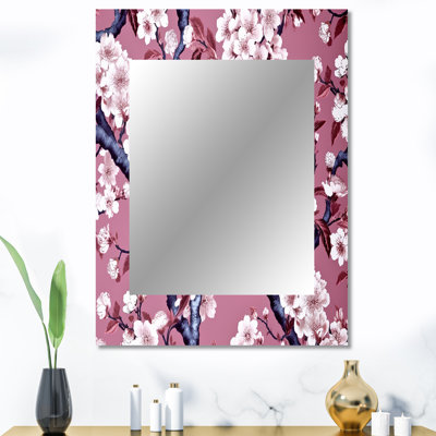 Cherry Blossum Flower Whispers I - miroir mural floral unique, miroir traditionnel, impression sur métal