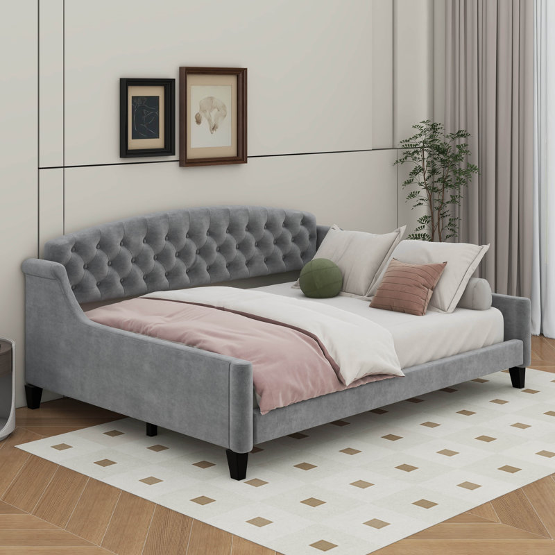 Full Size Modern Luxury Tufted Button Daybed, Gray