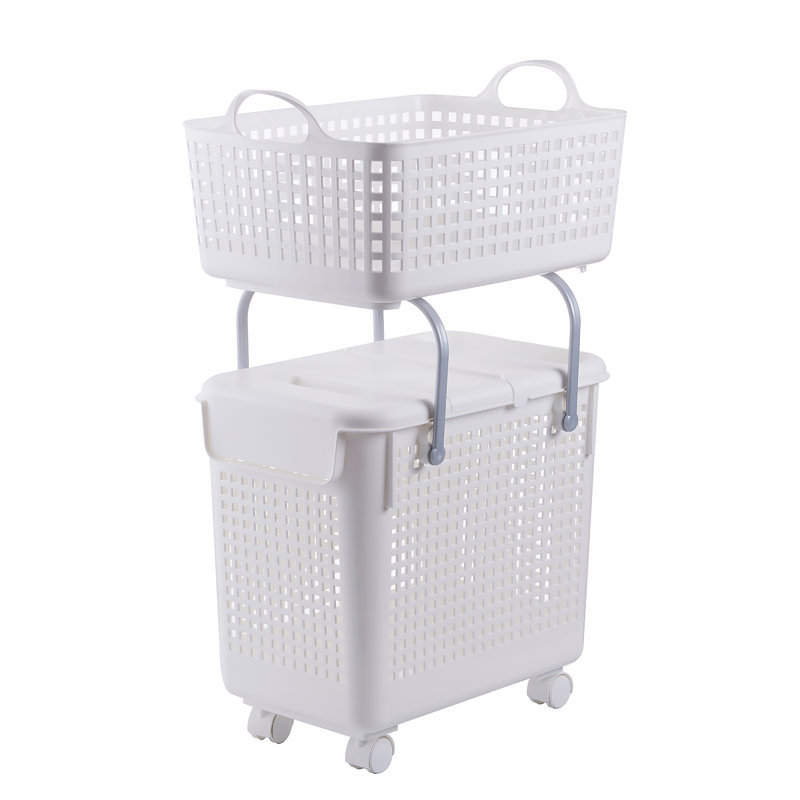Plastic Rolling Laundry Hamper with Handles, 29.25" H x 17.5" W x 11" D