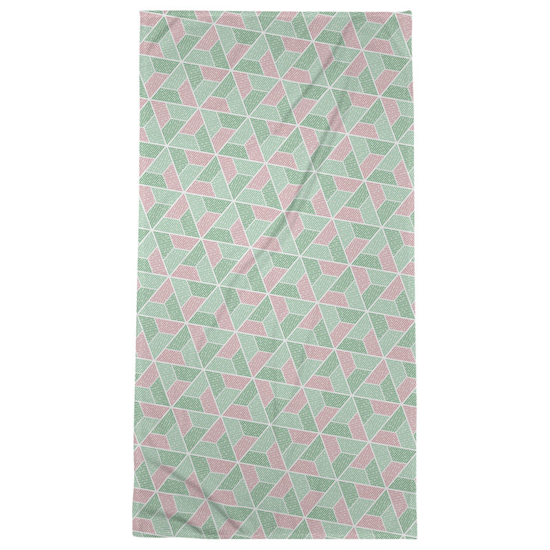 Serviette de bain trapézoïde, Vert/rose