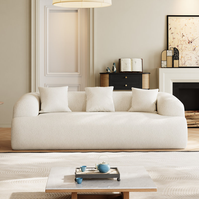 Boneless Modern Curved Sofa Compression Couch, Beige, 27.5" H x 90.5" W x 41" D