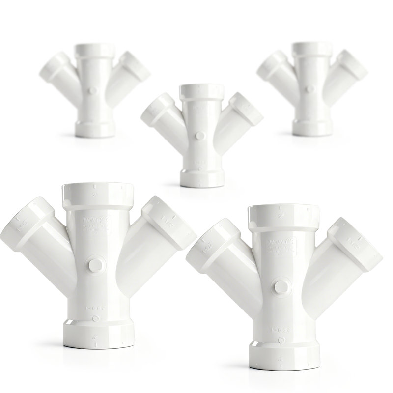 4 po x 4 po x 3 po x 3 po avec moyeu réducteur à double fil en PVC, drain en PVC blanc, raccord d'évacuation et d'évacuation, (paquet de 5)