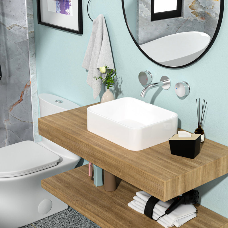Lavabo de salle de bain en céramique de qualité de 19 po x 15 po - moderne et élégant avec une faible surface d'absorption d'eau