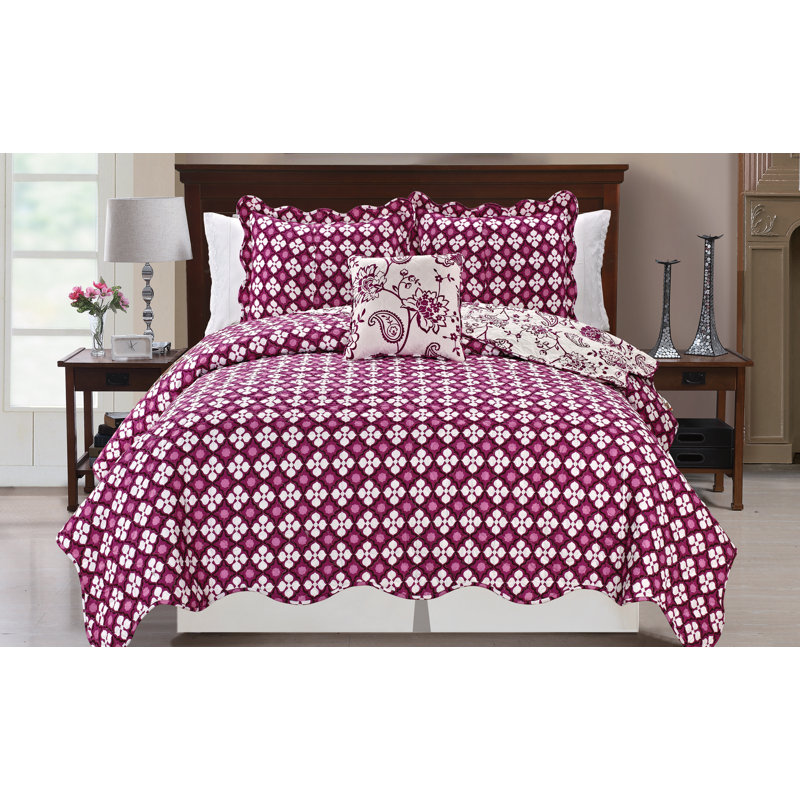 Polyester Floral Coverlet with Pillow Shams, Queen, Purple