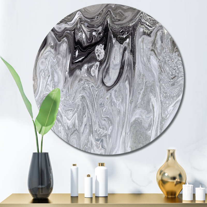 Art abstrait gris et liquide - cercle moderne en métal, H 23 po x l 23 po