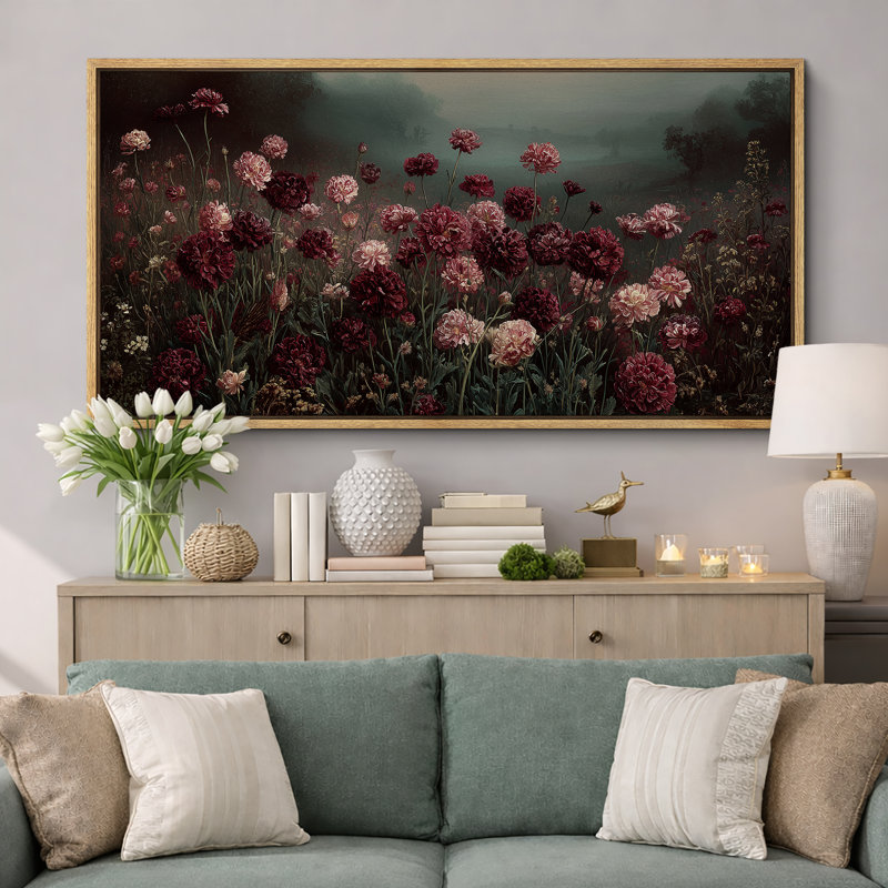 Impression sur toile encadrée très sombre Moody, Cadre naturel flottant, H 30 po x l 60 po x P 1,5 po