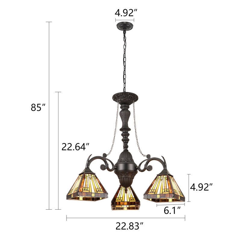  Mini-lustre 3 lumières de style Tiffany INNES 24 po de large