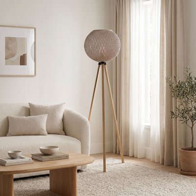Elegant Floor Lamp, Cream Color, 57.1 in Height | Handmade Jute Shade (13.4 in Diameter) & MDF Body (0.1 in Thick) | Adjustable Cable Length (Max 78.7 in) | Ideal for Bohemian, Scandinavian & Southwestern Decor