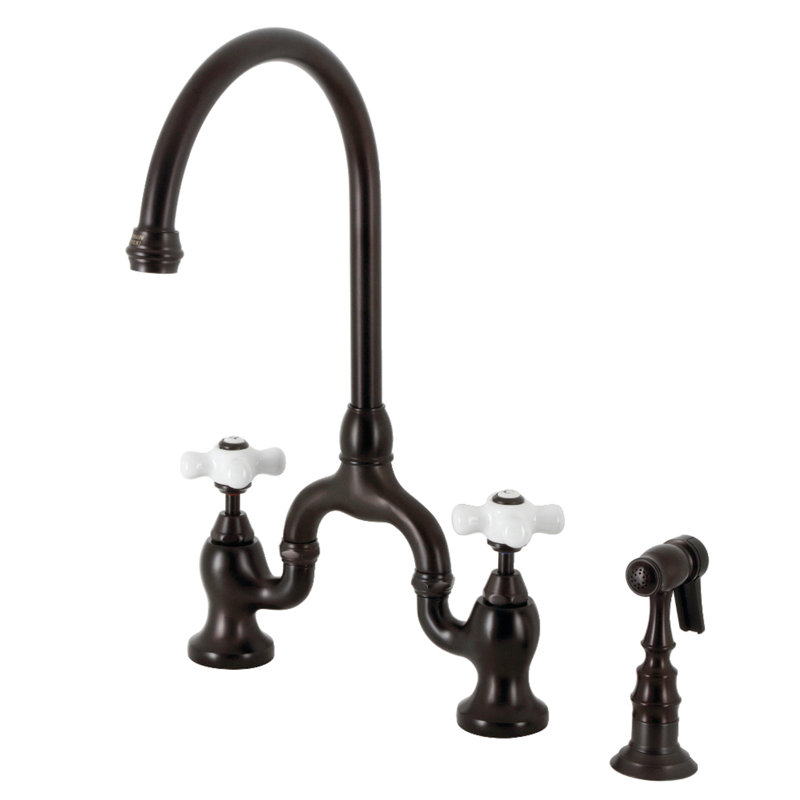 Robinet de pont anglais avec douchette latérale, Bronze huilé