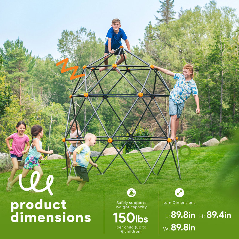 Large Black and Orange Steel Geometric Climbing Dome for Kids