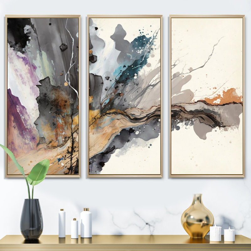 «Jazz Rhythms in Shades of Grey I», reproduction sur toile 3 pièces, Toile avec cadre naturel, H 20 po x l 36 po x P 1 po