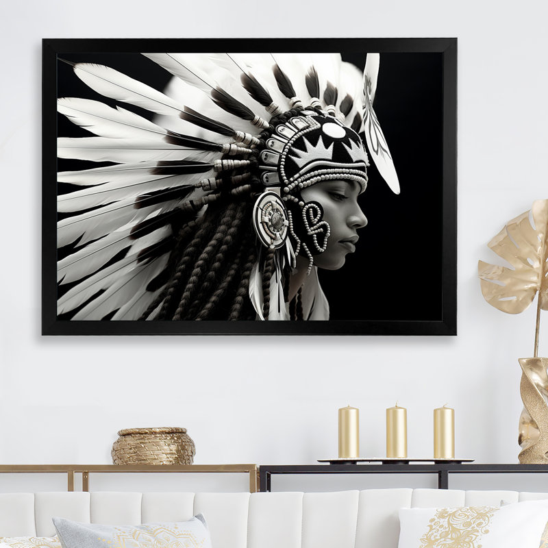 «Native Spirit» noir et blanc sur toile, H 12 po x l 20 po x P 1 po, Cadre simple noir