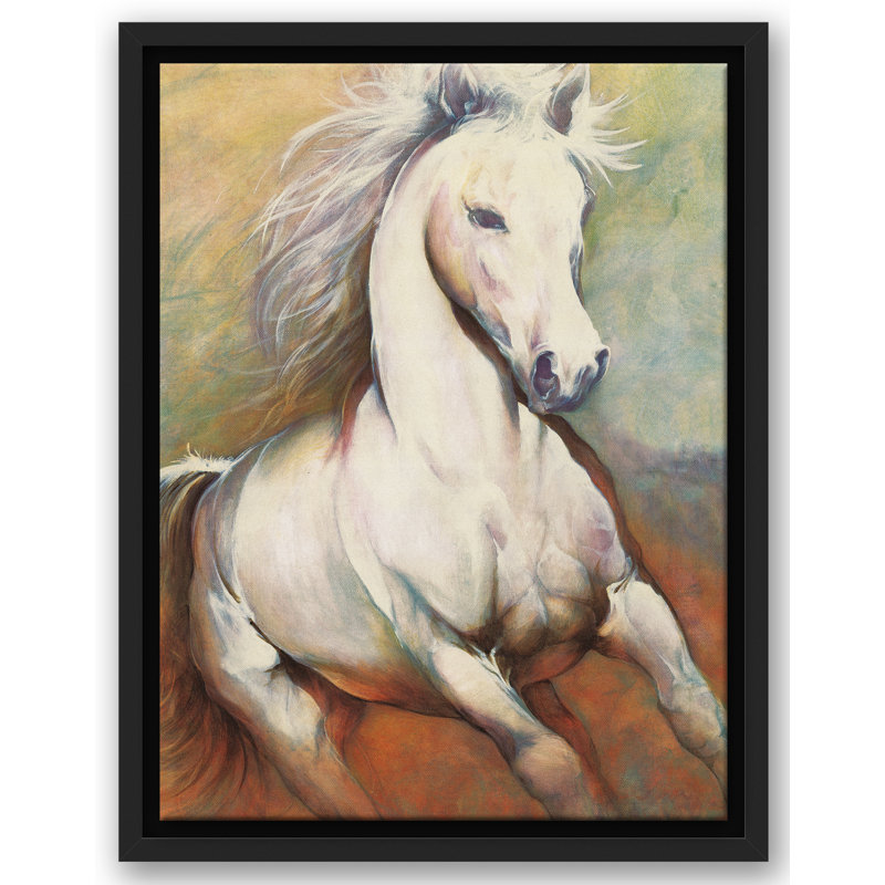 " White Horse Running Wild ", 16" H x 12" W, Black Framed