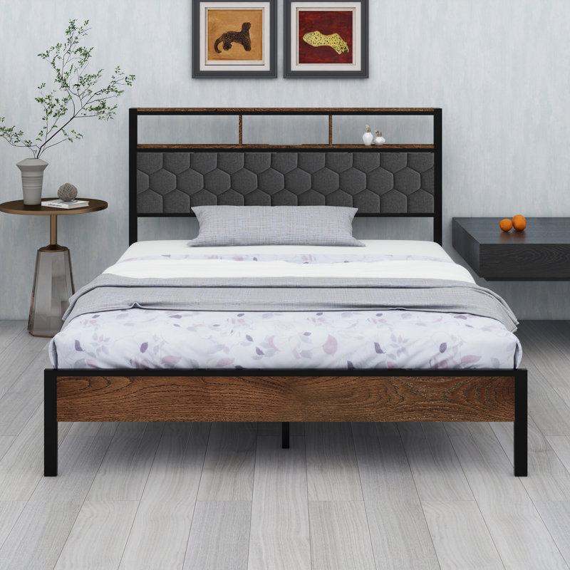 Base de lit plateforme en bois, chevet avec emballage souple et 2 pièces, grand espace de rangement au bas du lit, Grand