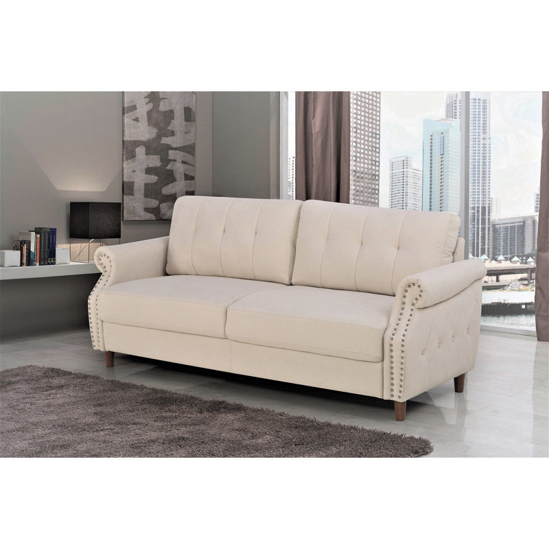 Canapé à accoudoirs roulés 79,53 po Sauter, Polyester beige