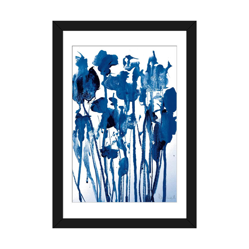 «Navy Flowers», reproduction sur toile, Papier d'art encadré noir, H 32 po x l 24 po x P 1 po