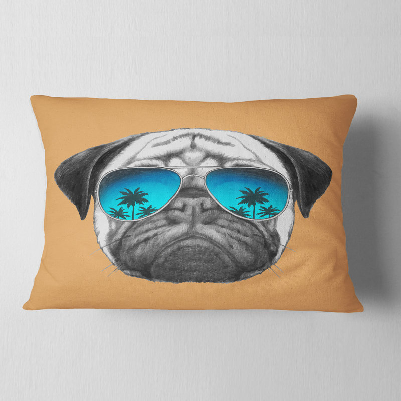 Drôle de chien avec lunettes bleues - Coussin décoratif à imprimé animal