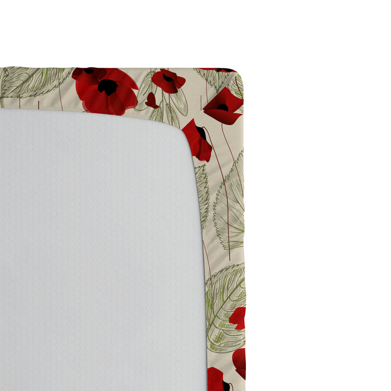 Drap-housse Ambesonne, paquet de 2, Écarlate / vert fougère / floral beige, Drap-housse très grand californien