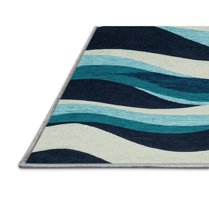 Washable Rolling Waves Hawaiian Area Rug, Square 8'