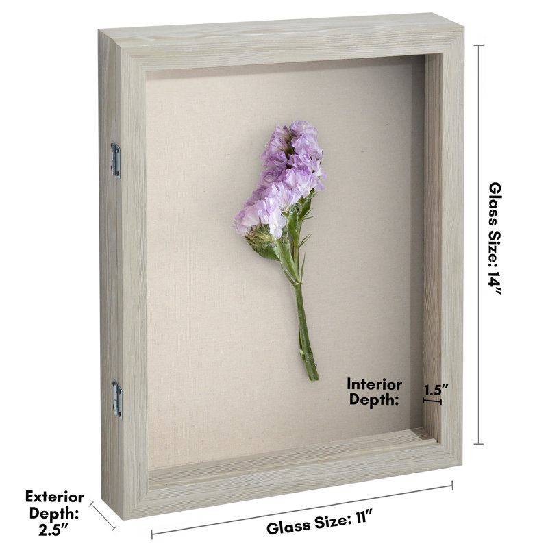 Merranda Front Loading Shadow Box Frame and Display Case for Keepsakes, Grey Wood, 11" W x 14" H
