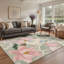 Tapis d'intérieur vert / beige / rose à motif floral lavable à la machine avec envers antidérapant Magnolia-128992641