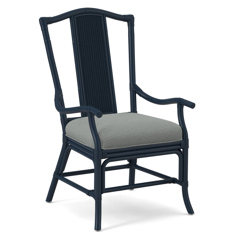 Drury Lane Slat Back Dining Arm Chair, Navy, Light Blue Performance Fabric; 0851-55