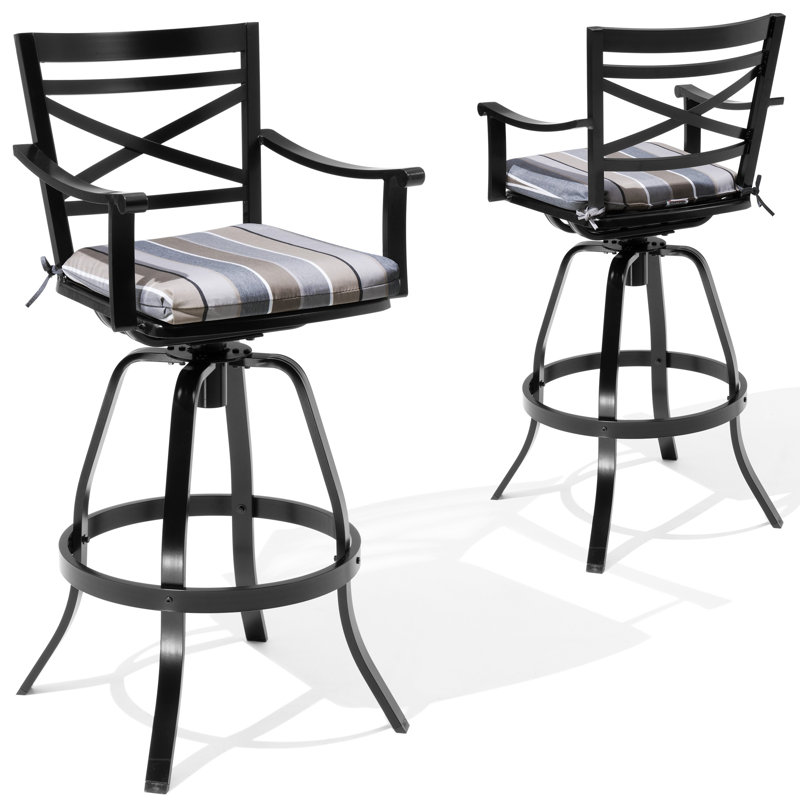 Tabourets de bar pivotants en aluminium avec coussin Sunbrella, Gris