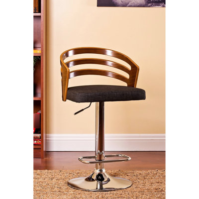 Tabouret de bar pivotant noir à hauteur réglable avec mouvement à 360 degrés, rembourré, piédestal en métal, dossier ouvert épuré, coussin moderne de conception américaine, base, repose-pieds pour toute pièce contemporaine
