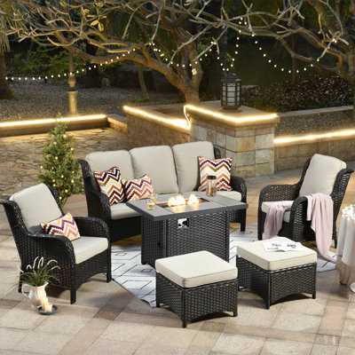 NTC Premium All-Weather Wicker 7 - Person Patio Conversation Set with Cushions